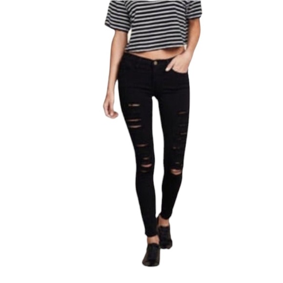Frame Jeans Pants Black Denim Le Skinny De Jeanne Distressed Streetwear Designer - Picture 1 of 7
